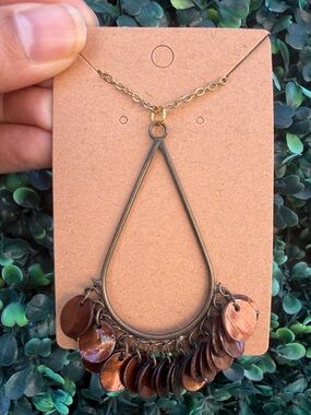 Repurposed Boho Teardrop Dangle Necklace - Bronze with Copper Discs